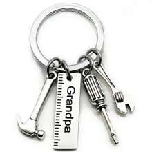 Essential Keychain For Dads, With A Mini Hammer, A Wrench, And A Screwdriver Attached - Made Of Metal, Waterproof, And Featuring A Modern Design. It Has A Label Engraved With "DAD" - The Perfect Gift For Father's Day. Car Accessories Bag Charm School Cute Goth Y2k
