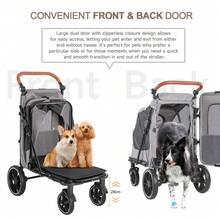 Large Dog Stroller - Adjustable Handles,Lightweight Folding Pet Stroller,All-Terrain 4 Wheel For 2 Medium Dogs,Dual Entry Safety Dog Stroller,Capacity 110 Lbs,Gray - Grey - View 5