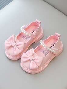 1双儿童休闲平底鞋女童公主鞋蝴蝶宝宝皮鞋舒适轻便易穿防滑耐磨 - 粉色 - 查看 3