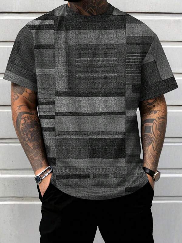 Plus Size Men's Patchwork Pattern Round Neck Short Sleeve T-Shirt