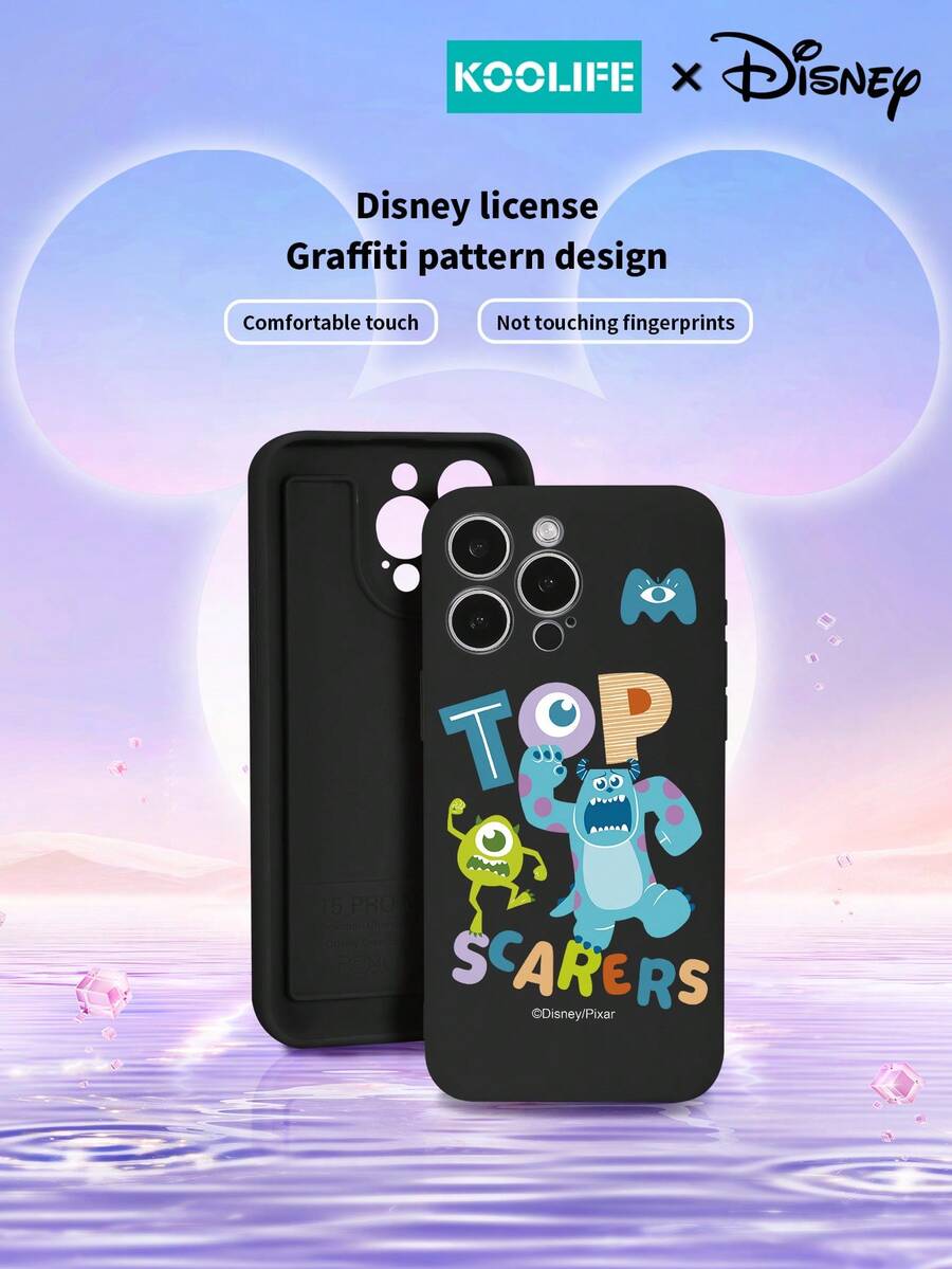 1pc Koolife Officially Licensed Textured Cartoon Pattern Cute Shockproof Phone Case, Slim Design, Compatible With IPhone Apple 16/16promax/16pro/16pro/15/15pro/15promax/15plus/14/13/12/11 Waterproof Anti-Fall Scratch Resistant - Black TPU Soft Shell - View 1