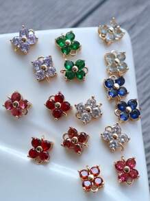 1 pieza/5 piezas Colgante de flor de trébol de cristal de circonia cúbica microincrusted, hecho a mano para hacer pulseras y joyas DIY, de aproximadamente 7,7 * 10 mm incluyendo el anillo, elegante kit de accesorios de colgante de cuentas portátil DIY