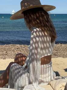 Women's Simple Elegant Vacation "Kimo/Wild Mischievous Girl" Style Cover Up, Spring/Summer - White - View 4