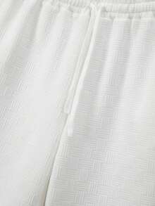 Men Casual Jacquard Crew Neck Short Sleeve T-Shirt + Shorts Set, Men Fashion Sports Short Sleeve & Shorts 2 Pieces Set - White - View 9