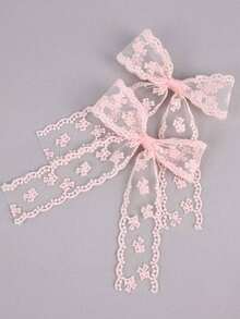 2pcs Girls Bowknot Lace Ribbon Hair Clips, Sweet Versatile For Everyday Or Festivals - Multicolor - View 3