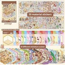 30 Sheets 3D Mini House Landscaping Stickers + 20 Sheets Miniature Scenery Paper, DIY Scrapbooking Stickers And Paper,School Supplies,Back To School