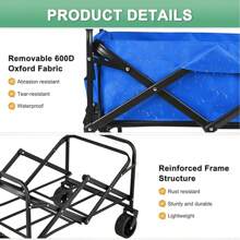 Folding Wagon Cart With Wheels, Large Capacity For Grocery Shopping, Gardening, And Camping, Compact Blue Design Mother's Day