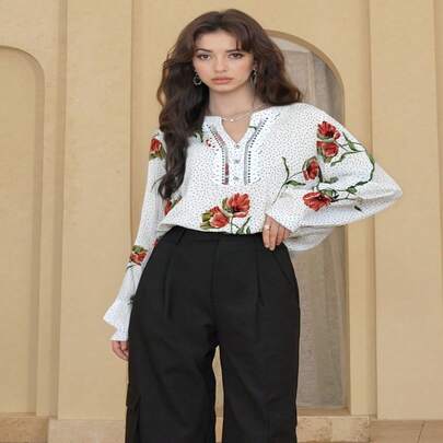 roupa feminina /blusa/estampa/bolinha elegante manga longa