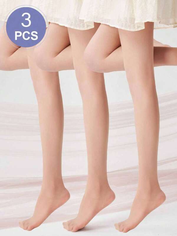 3 Pairs Women's Thin Solid Color Leggings Tights For Daily Wear