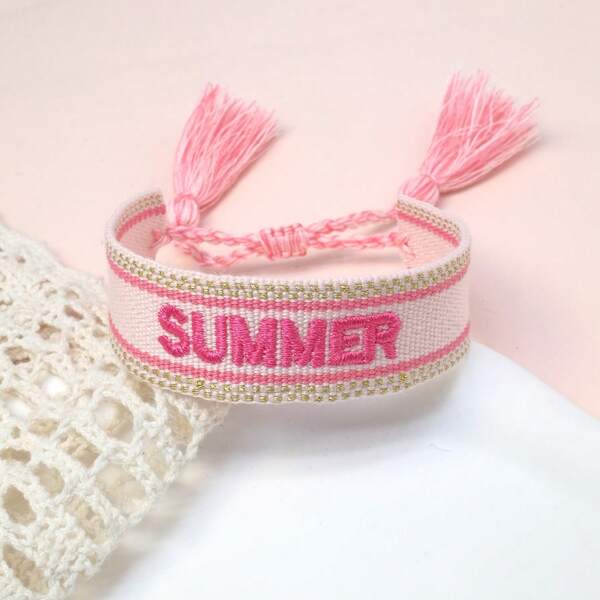1 pièce Bracelet fait main tissé et brodé "ÉTÉ", style décontracté de vacances, cadeau pour la famille, les amis, les étudiants, les fêtes, les excursions à la plage, accessoire bohème