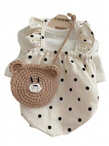 1pc White Polka Dot Ruffled Pet Dog Dress, Summer Outfit For Dogs & Cats, Puppy Clothes