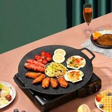 Padella per barbecue, piastra da barbecue antiaderente, conduzione del calore rapida, facile da cuocere, multifunzionale, griglia versatile, padella, padella a induzione rotonda piatta con doppia impugnatura, rivestimento antiaderente, padella tonda per barbecue, barbecue, pentola da cucina in ghisa per pizza, per barbecue all'aperto, cucina, ristorante, campeggio, picnic, negozio di barbecue, matrimonio, festa della mamma, festa del papà