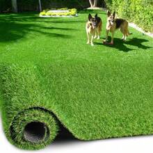 Alfombra de césped artificial realista con drenaje, altura de 1.2" para uso en exteriores - Verde - Ver 1