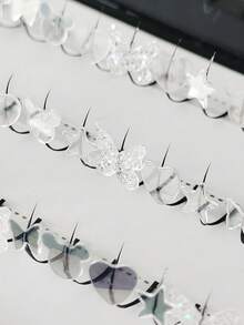 60pcs D-Curl Silver Glitter Butterfly Lashes, Silver-Gray Glitter Butterfly Heart Lashes, Shiny Star Cluster Fairy Lashes, DIY Butterfly Fairy Lashes, Luxury Wedding Queue Lashes, 10-15mm - D - View 4