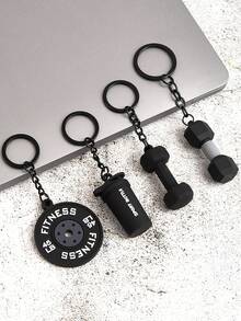 1PCS/3PCS/4PCS 简约时尚迷你健身系列钥匙扣硅胶举重杠铃片哑铃吊坠学校汽车配件可爱哥特 Y2k - 彩色 - 查看 1