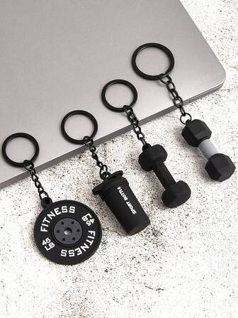 1PCS/3PCS/4PCS 简约时尚迷你健身系列钥匙扣硅胶举重杠铃片哑铃吊坠学校汽车配件可爱哥特 Y2k