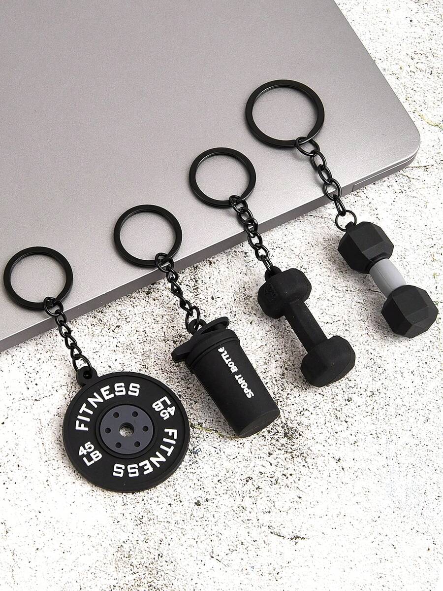 1PCS/3PCS/4PCS 简约时尚迷你健身系列钥匙扣硅胶举重杠铃片哑铃吊坠学校汽车配件可爱哥特 Y2k - 彩色 - 查看 1