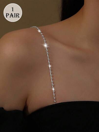 1 Pair Women's Bling Rhinestone Shoulder Strap Elegant Copper Body Chain Sexy Invisible Bra Strap