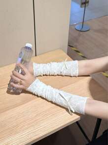 Summer Thin - Style Bow - And - Lace Arm Sleeves For Sun Protection. They Can Be Used As Socks And Are Versatile For Beach Cosplay In Summer.