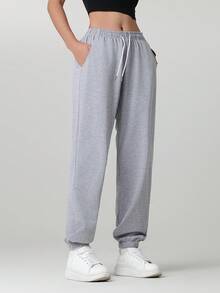 1pc Women's Solid Color Pocket Casual Pants, Versatile For Daily Wear, Hiking, Travel, Trekking, Running, Cycling, Jogging Spring Sports - Light Grey - View 15