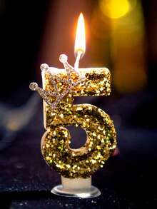 Handmade Sparkling Gold Crown Numeral Candle For Birthday Celebration, Wedding, Anniversary, Theme Party Cake Decor - Gold - View 9