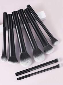 8-Piece Black Portable Makeup Brush Set, Made Of High-Strength Plastic Handles, Lightweight , Premium Synthetic Bristles, Soft And Smooth, Suitable For Makeup Enthusiasts