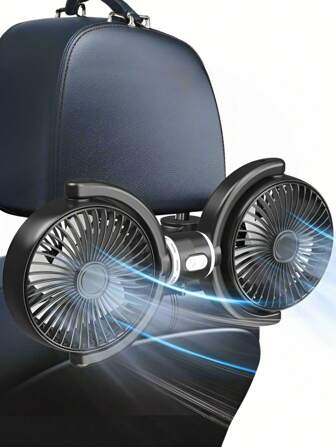 1 pieza Ventilador para asiento de coche, ventilador giratorio de doble cabezal de 360 grados para el asiento trasero, ventilador portátil para el asiento trasero. Ventilador ajustable a 3 velocidades para mejorar la circulación del aire y proporcionar refrigeración a pasajeros o mascotas en todos los rincones del coche. Fácil de usar e instalar, se puede montar de forma segura en los asientos del coche, ocupa poco espacio. Adecuado para la mayoría de sedanes, SUV, camiones, autocaravanas, ATV, etc. Gran regalo para propietarios de automóviles.