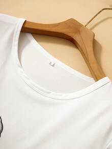 3pcs Set Cartoon Animal Print Cute Pajamas For Women - White - View 3