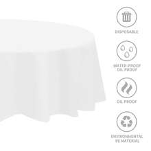 1pc Plain Color Disposable Plastic Tablecloth, Waterproof And Stain-Resistant, Table Decor, 213cm - White - View 4