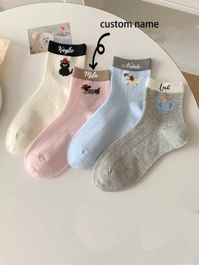 1PC Socks For Girls Spring And Summer Cartoon Cute Sports Thin Mid-Tube Socks Breathable And Versatile Ab Short Tube Personalized Text Customization