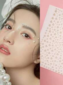 1 Sheet 3d Simulation Faux Pearl,Gemstone Shaped Rhinestone Sticker For Diy Makeup,Party Decoration