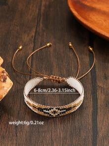 1pc Unisex Fashion Bracelet, Bohemian Style Matte Beaded Geometric Rhombus Pattern Handmade Woven Bracelet, Versatile For Daily Wear, Gift And Casual/Holiday