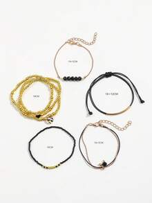 7 件时尚心形串珠手链，可调节 CCB 仿水晶和米珠编织手链，适合女士