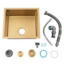 YUNRUX Kitchen Sink Countertop Embedded Stainless Steel Rectangular Sink With Drain Pipe - Gold - View 5