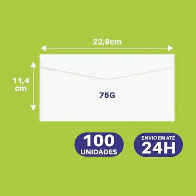 Envelope Oficio (Carta) 114x229 75grs Branco, 100 envelopes