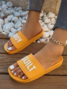 Novos chinelos femininos versáteis da moda, sola de borracha macia e confortável, chinelos casuais antiderrapantes e leves respiráveis para caminhada - Amarelo - Ver 5