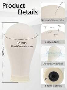 22 pulgadas Modelo de cabeza de peluca de lienzo, con agujeros de instalación, adecuado para la fabricación, el peinado y la exhibición de pelucas, contorno de cabeza talla grande realista, incluye soporte para peluca - Multicolor - Ver 5