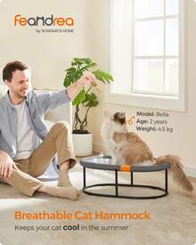 Feandrea Cat Hammock, Raised Cat Bed, Small Dog Bed, For Pets Up To 12 Kg, Free-Standing Pet Bed For Summer, With Removable Mesh, Machine Washable, Oval - Grey - View 1