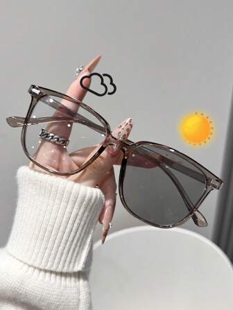 1 件几何现代简约风格休闲流行设计女士时尚变色眼镜，适合高尔夫户外休闲活动购物驾驶露营时尚配饰，适合夏季海滩度假、户外、旅行