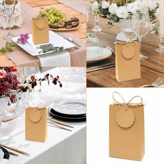 12/24pcs Mini Kraft Paper Gift Bags With Twine Bow & Multilateral Circle - Rustic Brown Party Favor Bags For DIY Gifts, Birthday, Wedding, Graduation, And Holiday Packaging, Perfect Small Gift Bags For Single Party And Bridal Shower