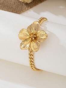 1pc Women's Stylish Floral Design Summer Vacation Bracelet - Yellow Gold - View 2