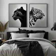 1/2pcs And Leopard Portrait Wall Art Picture Black And White Prints Canvas Paintings Animal Posters Minimalist, Contemporary Modernt Decor For Bedroom, Living Room, Or Office,Dorm Room Decor Gift For Him Unframed - Multicolor - View 3