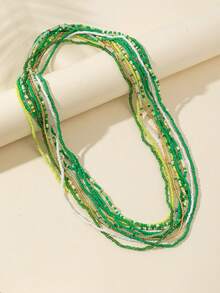 10pcs/Pack Rice Pearl Beaded Elastic Waist Chain, Boho Beach Resort Style Accessories For Women - 10 Waist Chains - View 6