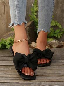 Bowknot Slide Slippers For Women, Fashion Net Celebrities Slippers, Anti-Slip Beach Sandals With Bowknot , Suitable For Outdoor Wear - Black - View 3