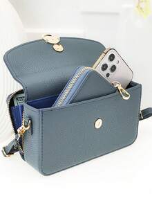 Mini Messenger Mobile Phone Wallet High Quality Soft PU Fashion Flip Phone Wallet Zipper Multi-Function Large Capacity Mobile Wallet Two Pieces Mobile Phone Wallet Big Capacity Card Holder For Women Wallet Purse Wallet - Blue - View 4