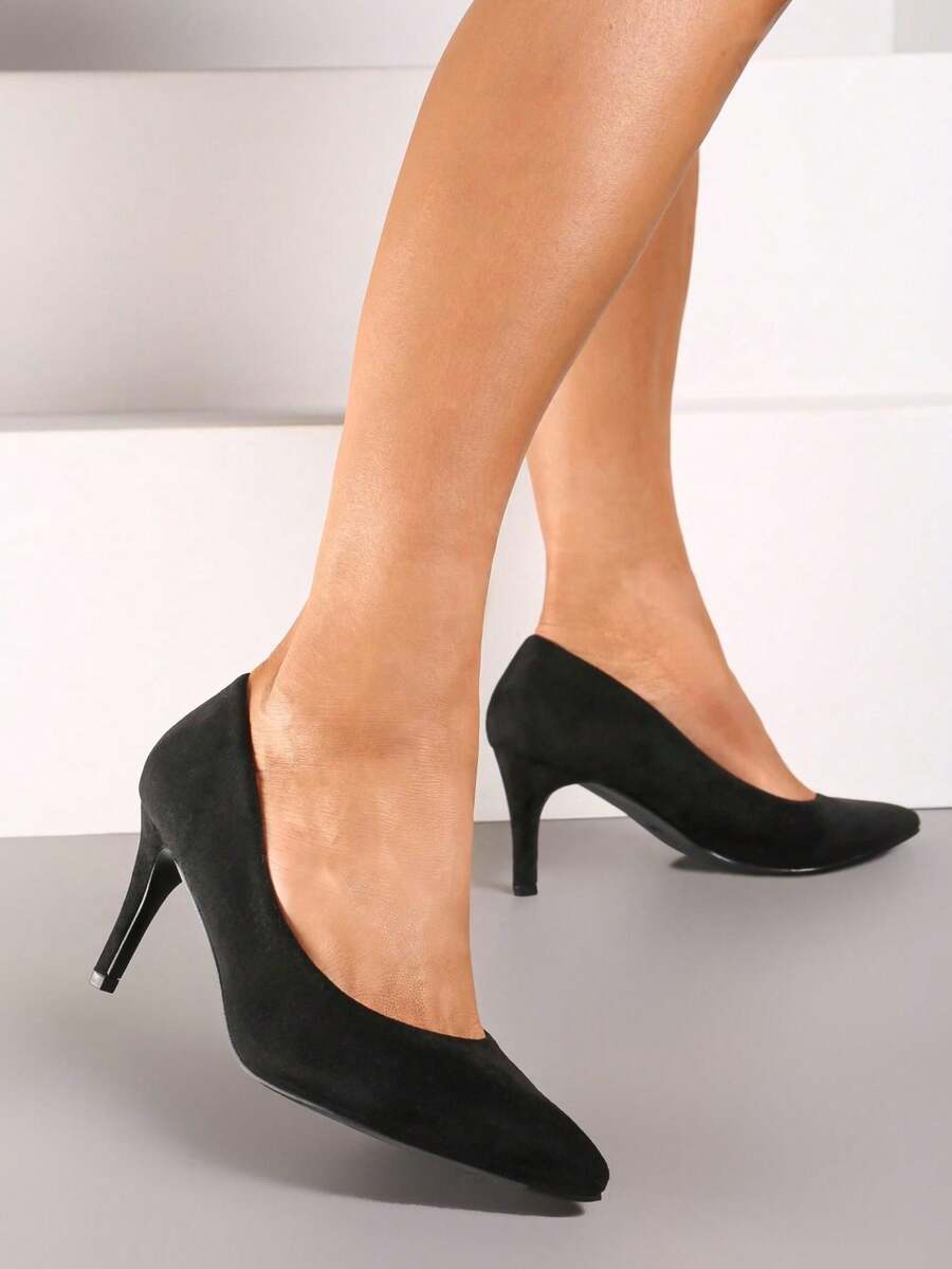Stiletto Heel Pumps With Leather Insole - Black - View 1