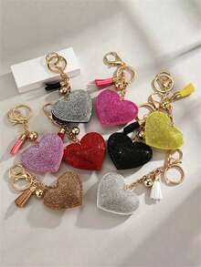 1pc Rhinestone Heart Solid Color Bag Charm Keychain Key Ring Pendant Gift , Backpack Wallet Pendant Small Gift Fashion Metal Bag Charm Travel Accessories - Red - View 3