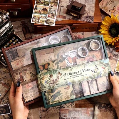 201 Pcs Scrapbooking Supplies Kit, Vintage Forest Gifts Scrapbook Different Patterns School Supplies For Bullet Junk Journal, Stationery, A6 Grid Notebook, DIY Journaling Supplies, Birthday Craft Presents, Women, Men