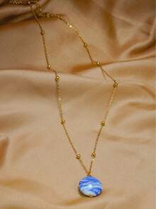 1 套春夏几何圆形蓝色吊坠耳环和项链首饰套装，适合日常佩戴、母亲节、情人节、生日、节日礼物 - 藍色 - 查看 5