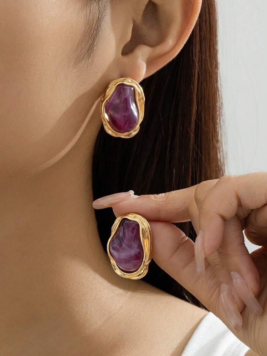 1 Pair Unique Shape Pearl Drop Earrings, Vintage Elegant Fashion Earring For Women - Purple - View 1